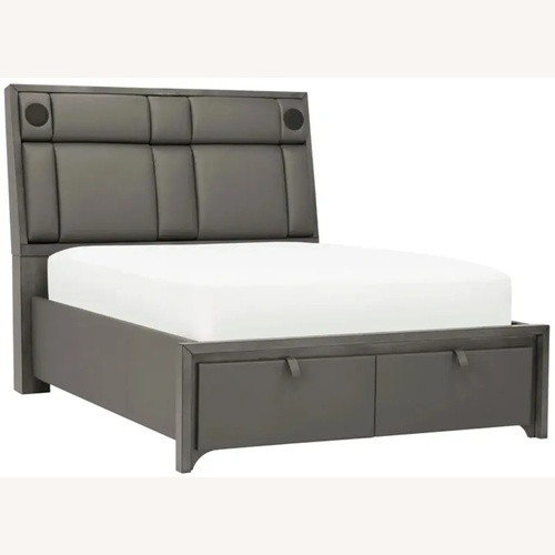 Used Raymour & Flanigan Orion Dark Gray Wood Queen Bed for sale on AptDeco