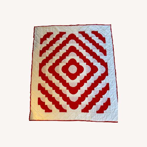 Used Vintage Red and White Hand Stitched Quilt Coverlet for sale on AptDeco