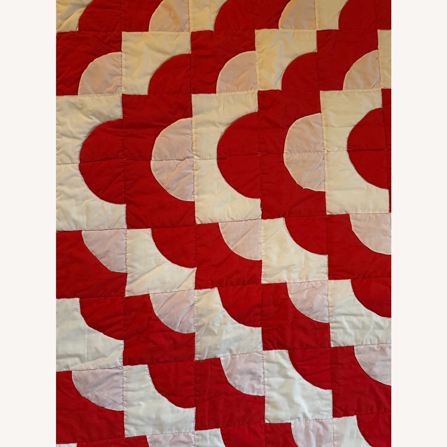 Vintage Red and White Hand Stitched Quilt Coverlet - image-2