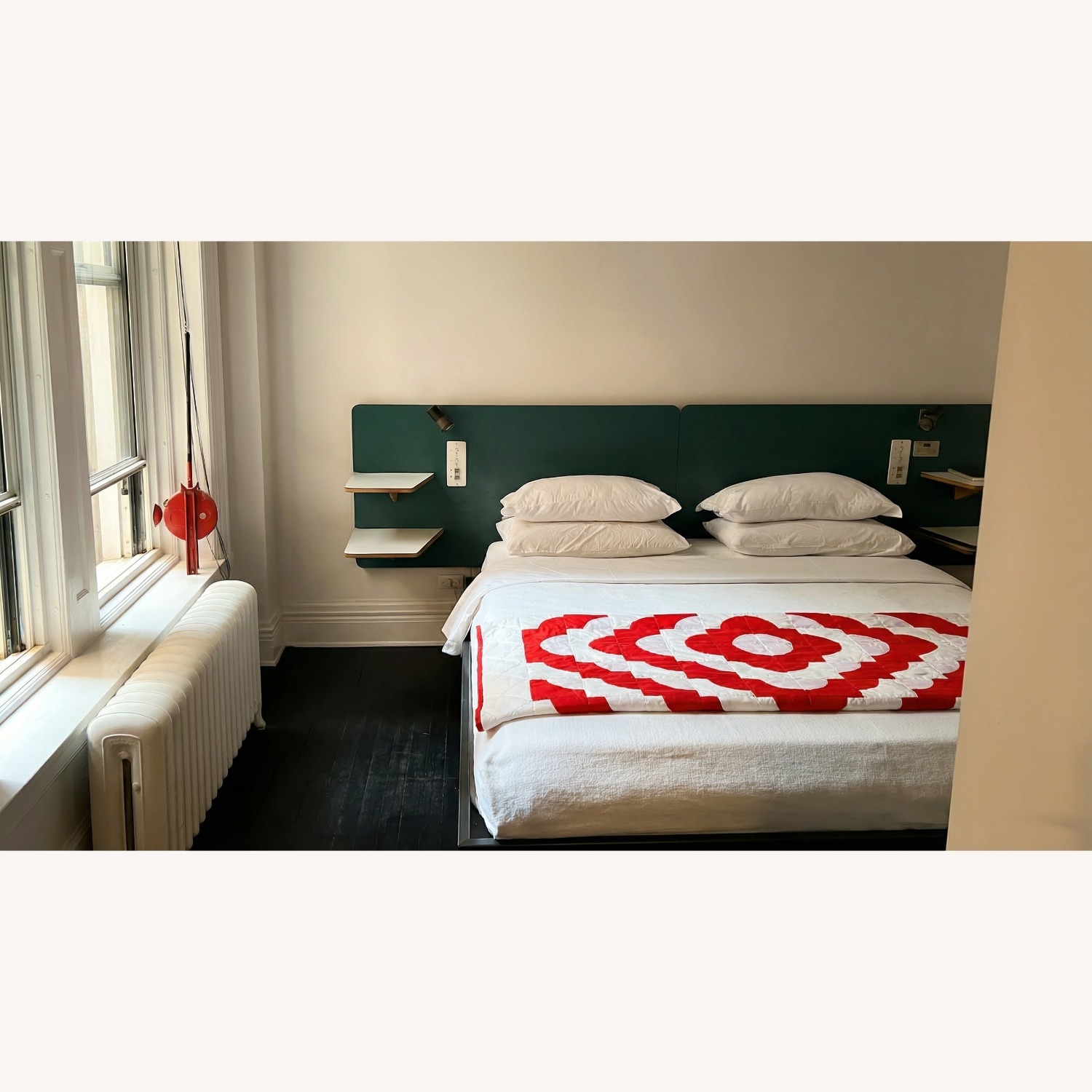 Vintage Red and White Hand Stitched Quilt Coverlet - image-1