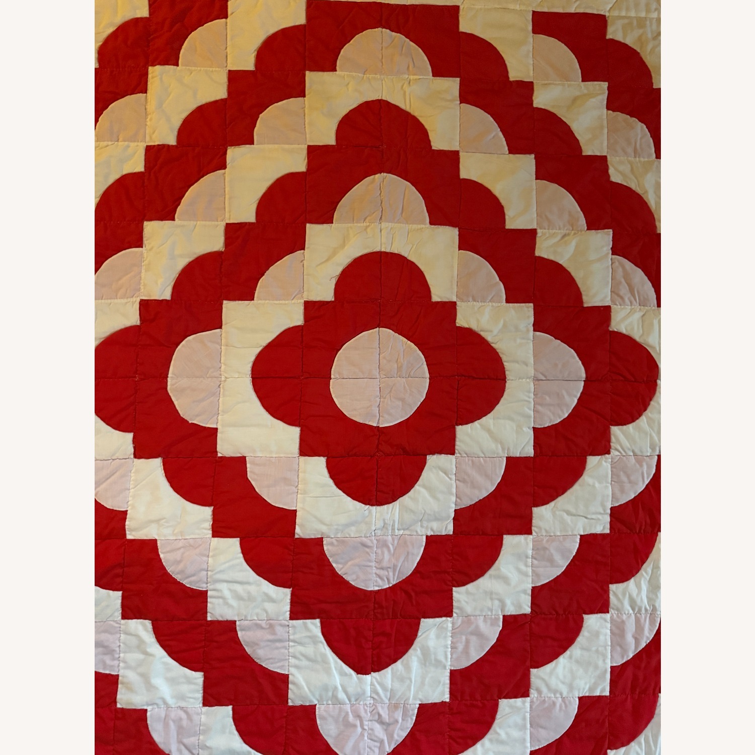 Vintage Red and White Hand Stitched Quilt Coverlet - image-3