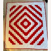 Vintage Red and White Hand Stitched Quilt Coverlet
