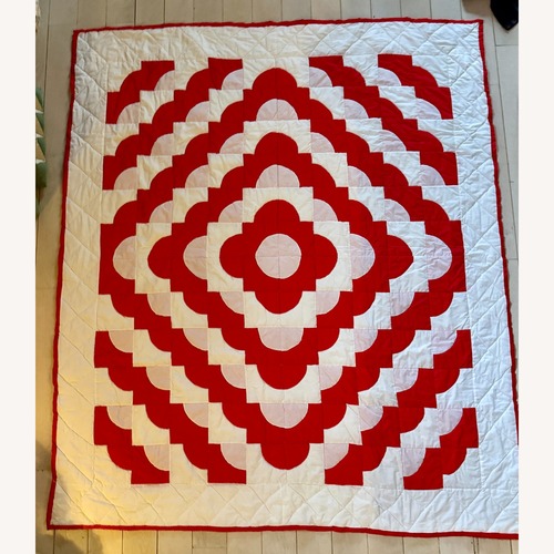 Used Vintage Red and White Hand Stitched Quilt Coverlet for sale on AptDeco