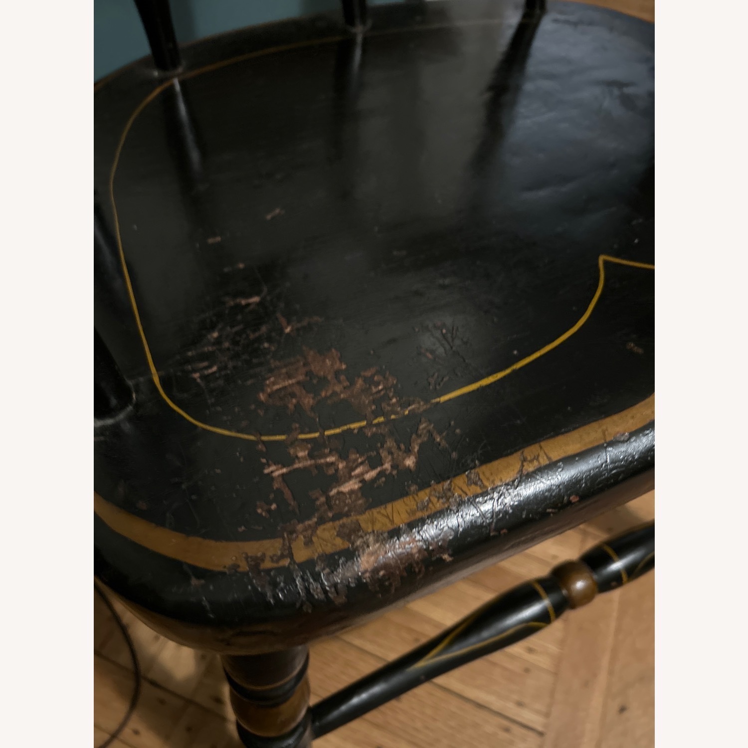 Vintage Black & Gold Eagle Motif Windsor Armchair - image-1