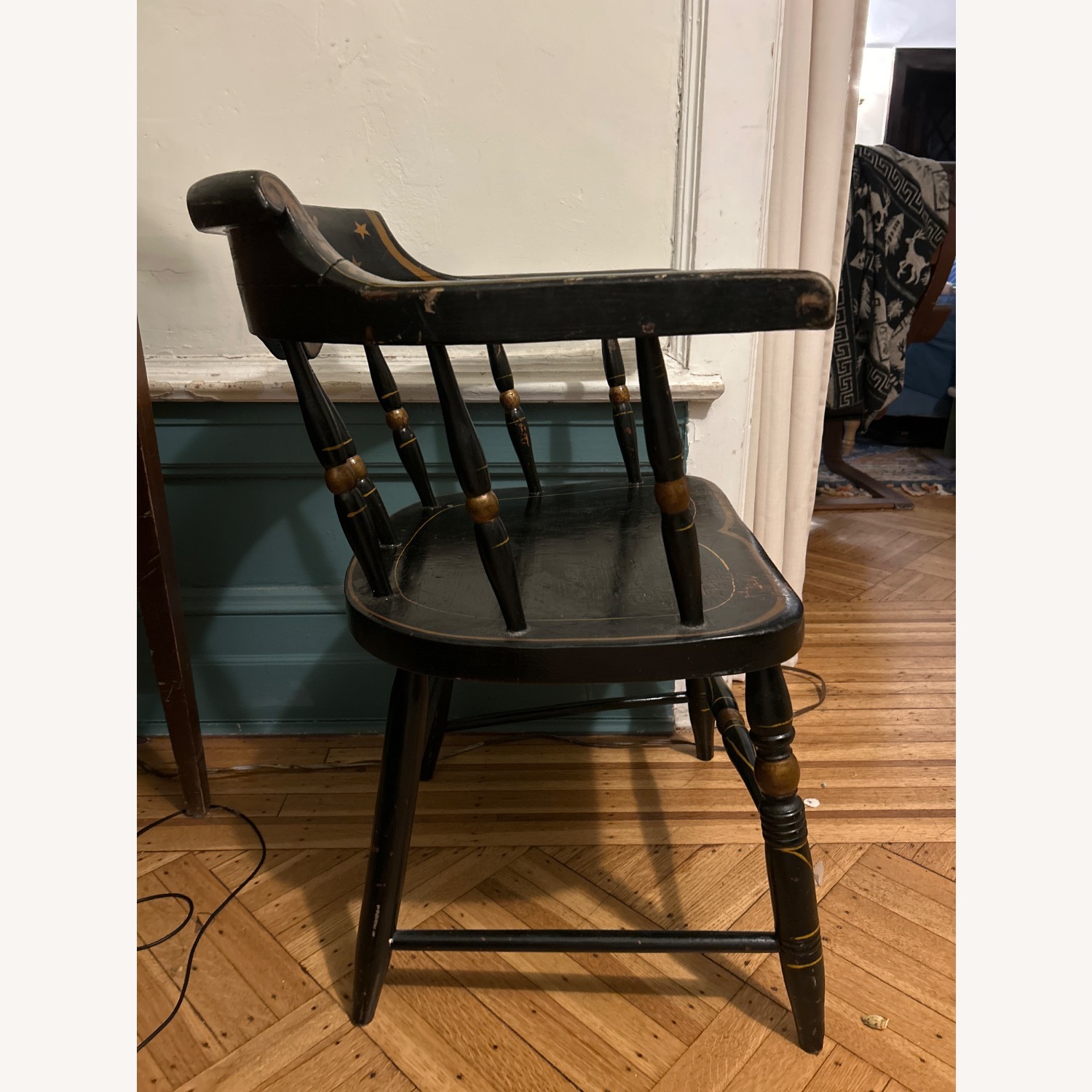 Vintage Black & Gold Eagle Motif Windsor Armchair - image-2