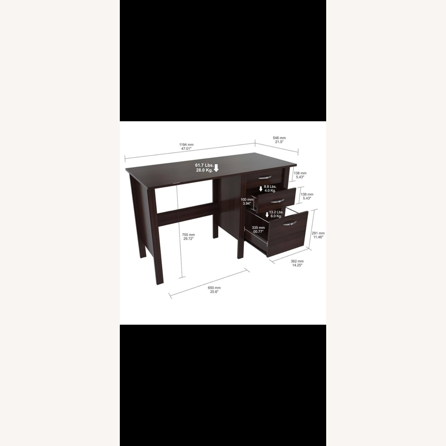 Inval America Dark Brown Wood Desk - image-4