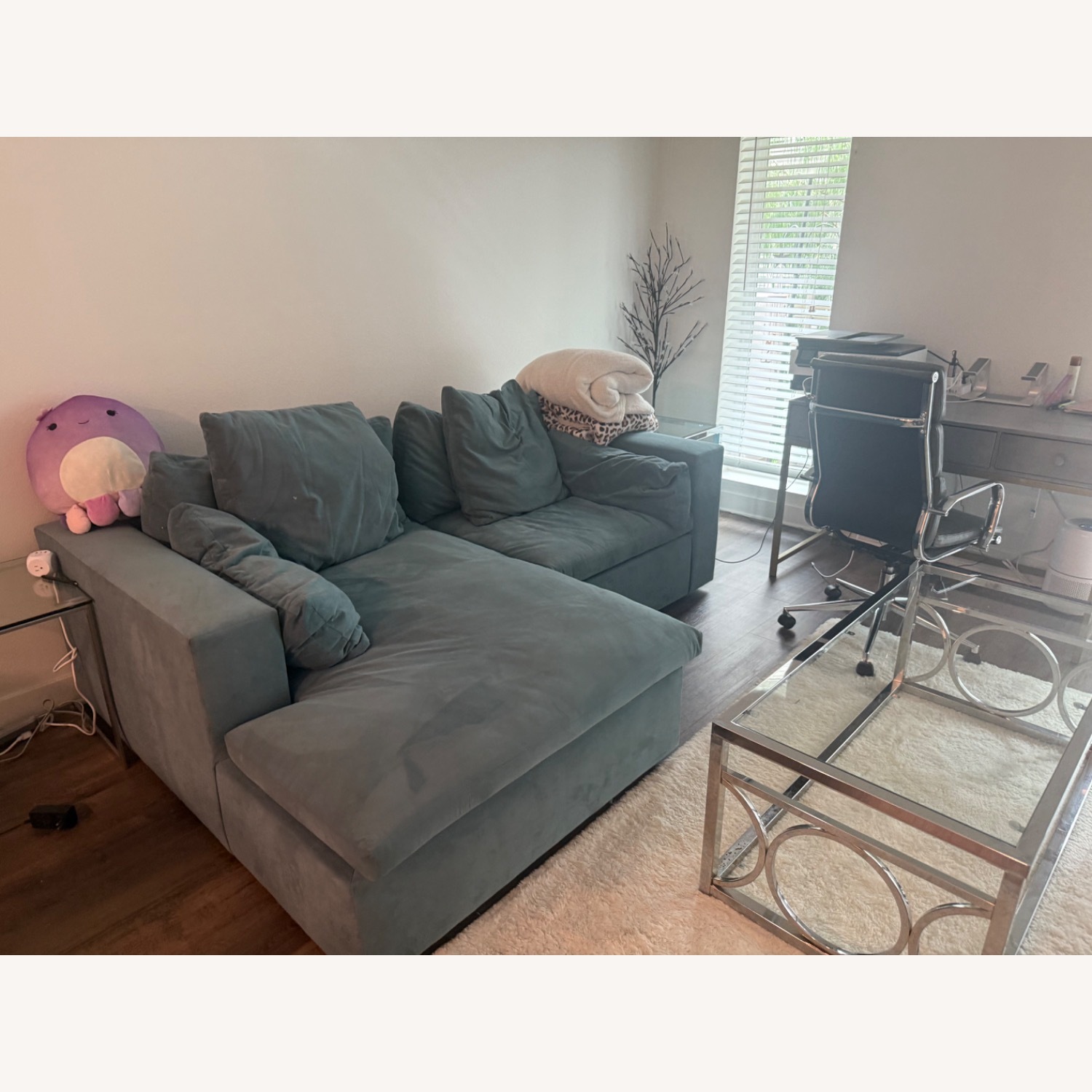 West Elm Harmony Blue Velvet 3+ Piece Sectional - image-4