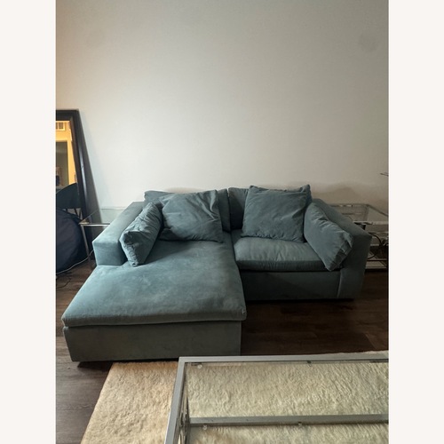 Used West Elm Harmony Blue Velvet 2+ Piece Sectional for sale on AptDeco