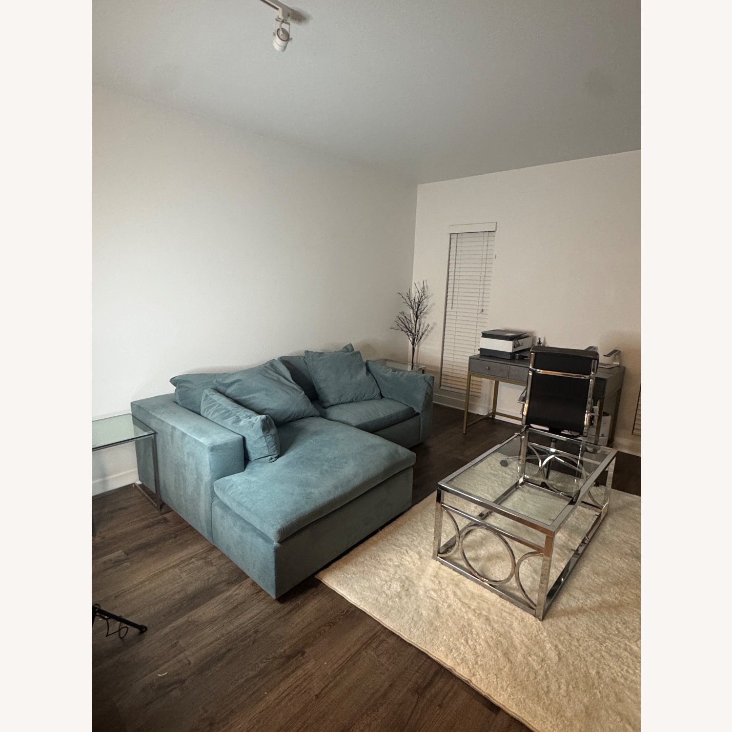 West Elm Harmony Blue Velvet 3+ Piece Sectional - image-3