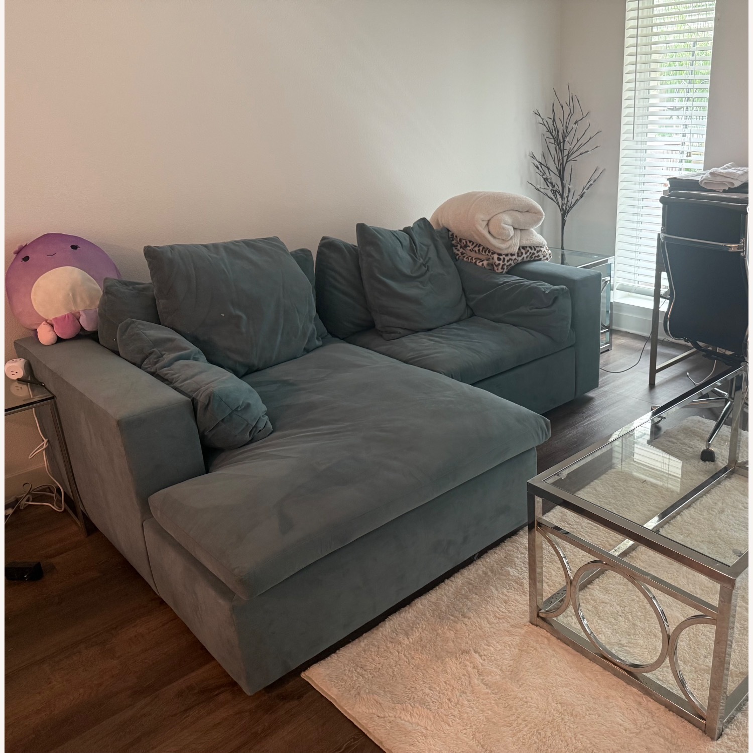 West Elm Harmony Blue Velvet 3+ Piece Sectional - image-5