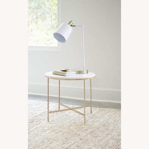 Used End Table In White Marble Top & Gold Base for sale on AptDeco