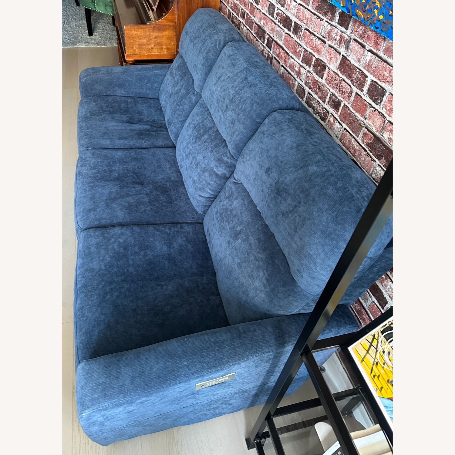 Comfy Blue Sofa with USB Charger & 2 Recliners - image-3