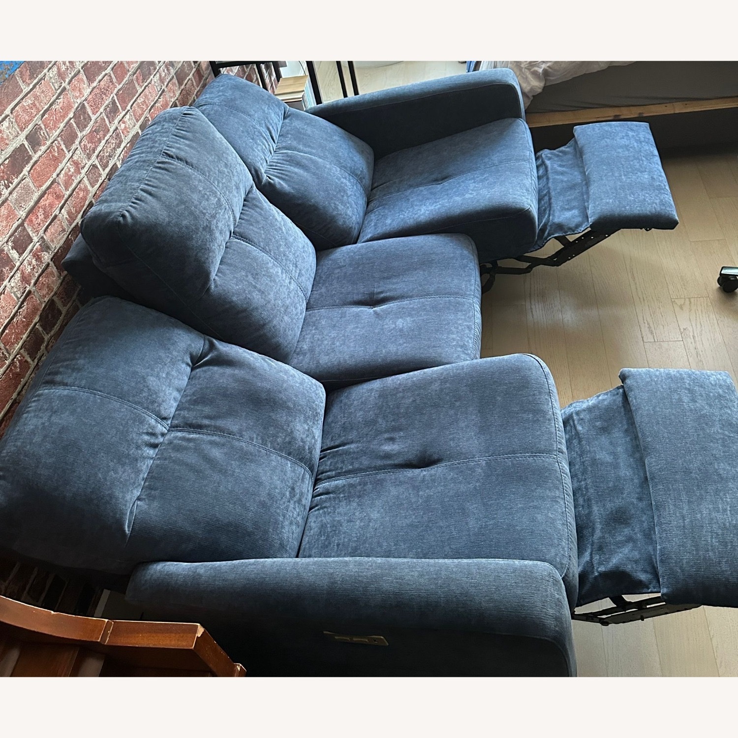 Comfy Blue Sofa with USB Charger & 2 Recliners - image-6