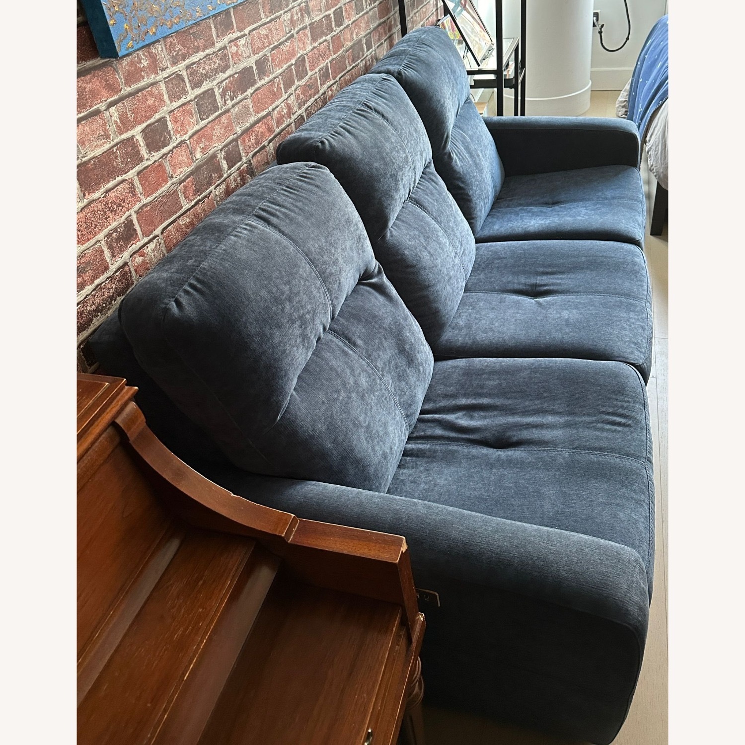 Comfy Blue Sofa with USB Charger & 2 Recliners - image-2