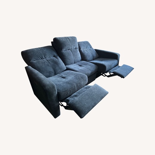 Used Comfy Blue Sofa with USB Charger & 2 Recliners for sale on AptDeco