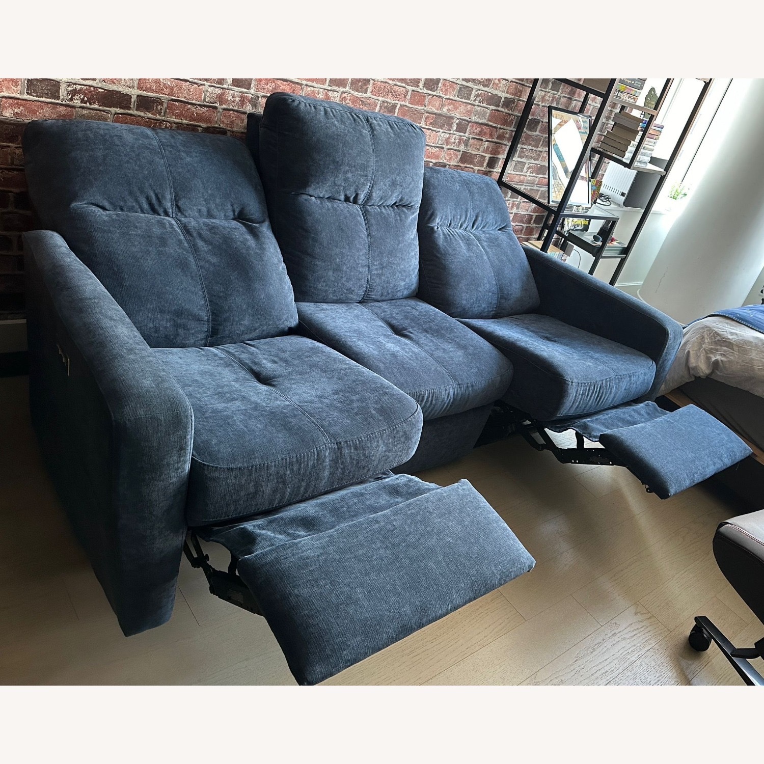Comfy Blue Sofa with USB Charger & 2 Recliners - image-1