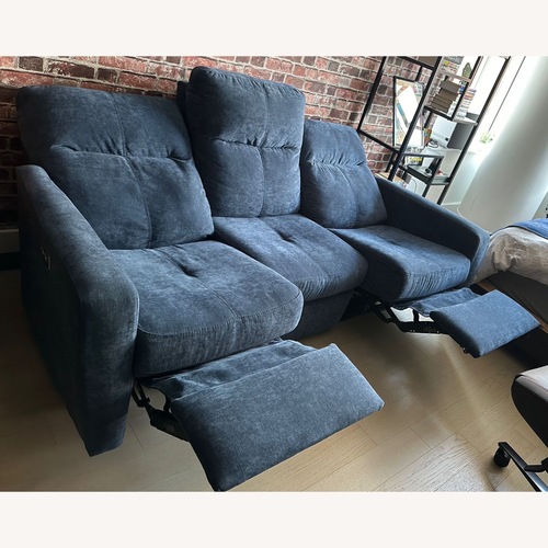 Used Comfy Blue Sofa with USB Charger & 2 Recliners for sale on AptDeco