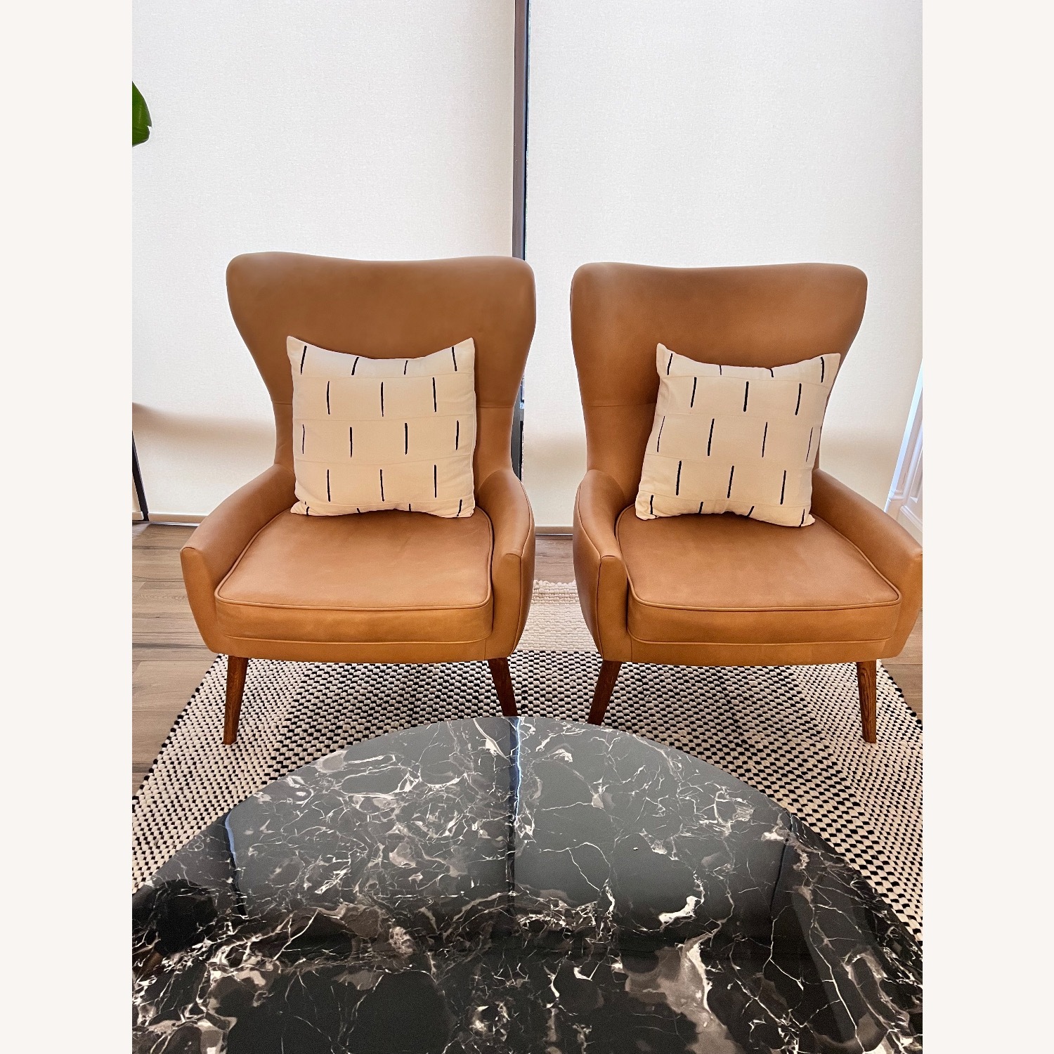 West Elm Brown Erik Leather Wing Chairs - image-1