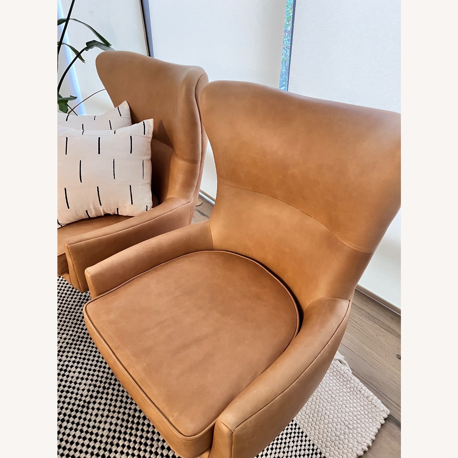 West Elm Brown Erik Leather Wing Chairs - image-2