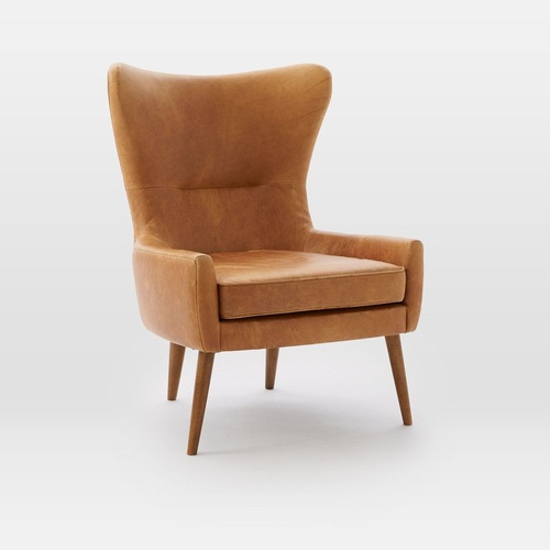Used West Elm Brown Erik Leather Wing Chairs for sale on AptDeco
