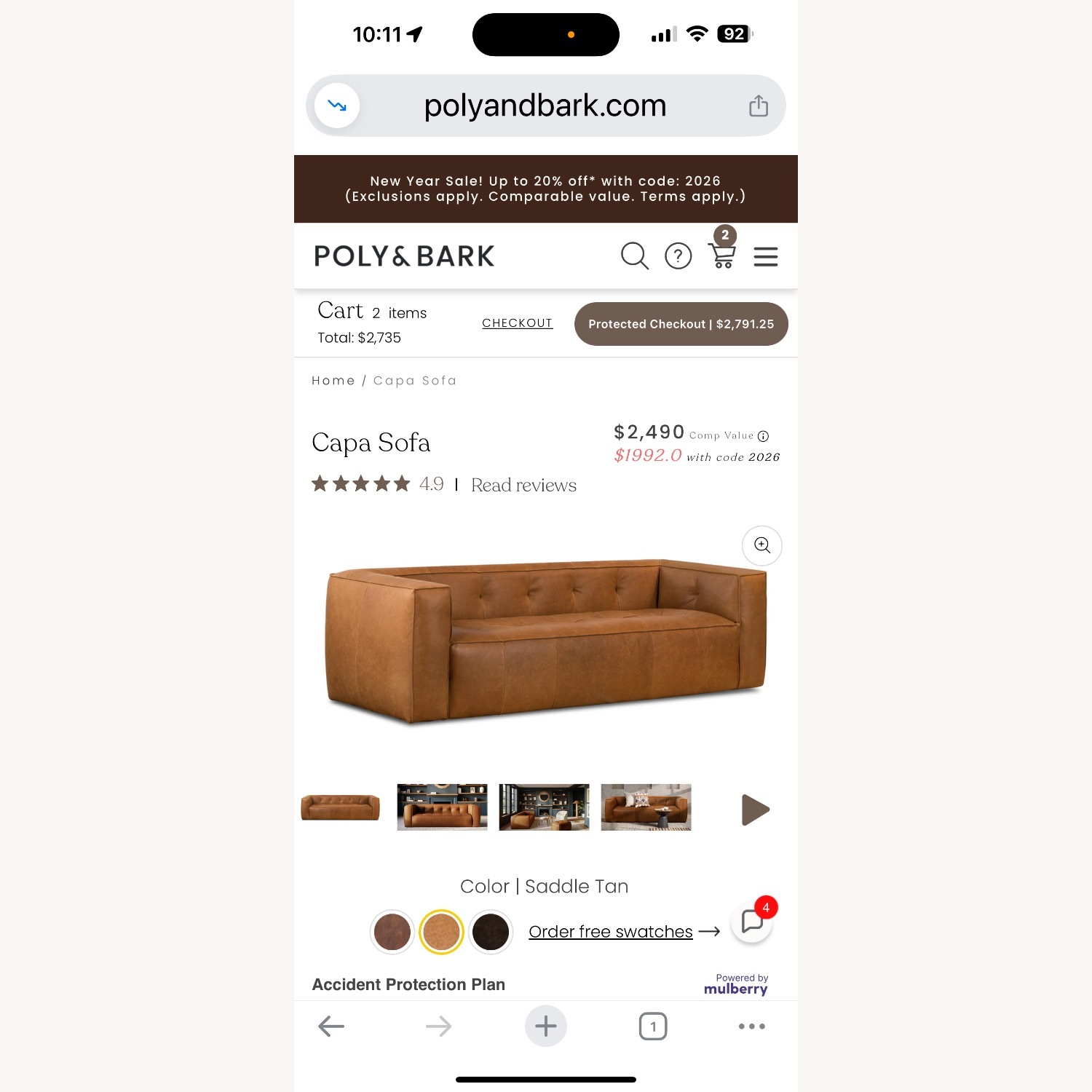 Poly and Bark Capa Dark Brown Leather 3+ Seater Sofa - image-4