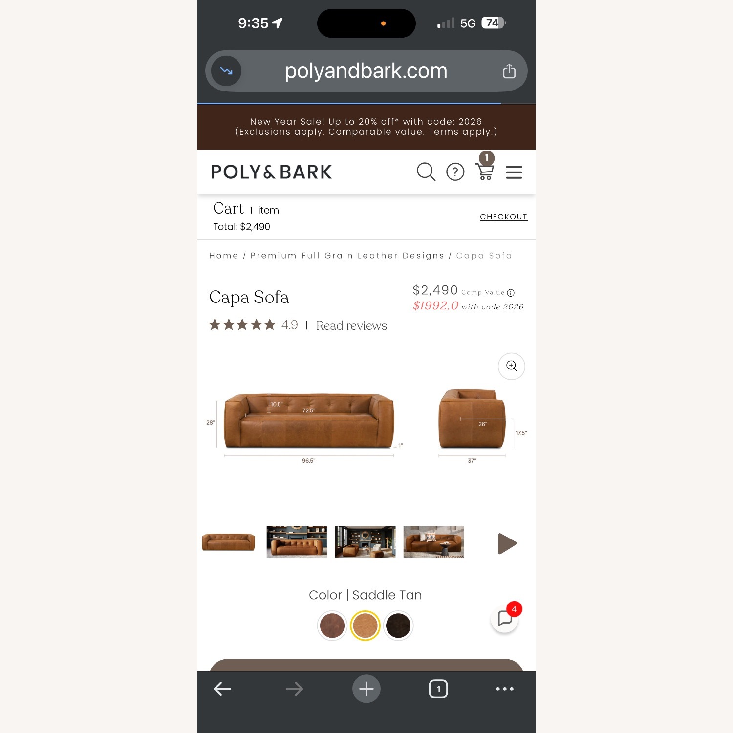 Poly and Bark Capa Dark Brown Leather 3+ Seater Sofa - image-7