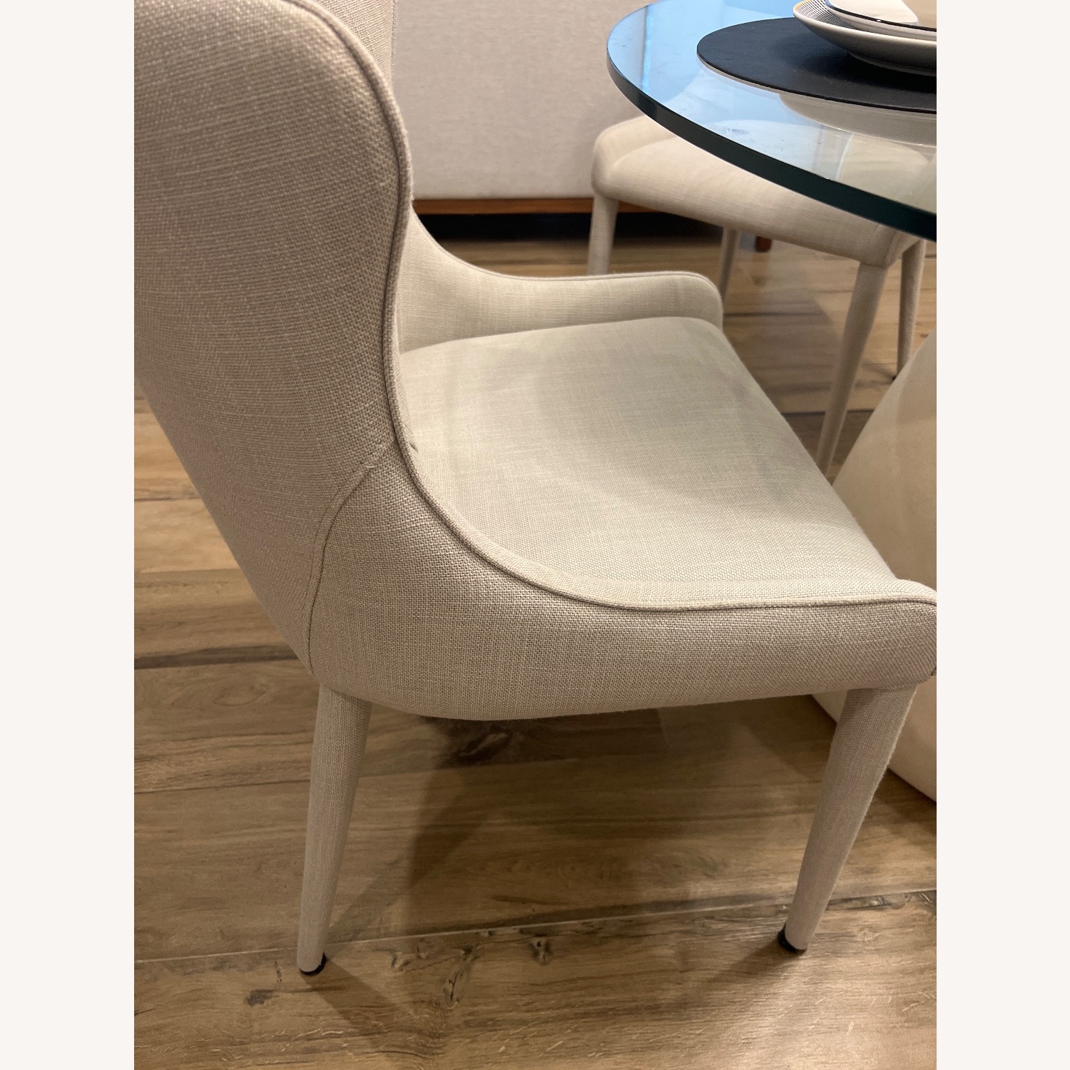 Restoration Hardware Light Gray Dining Chairs - image-5