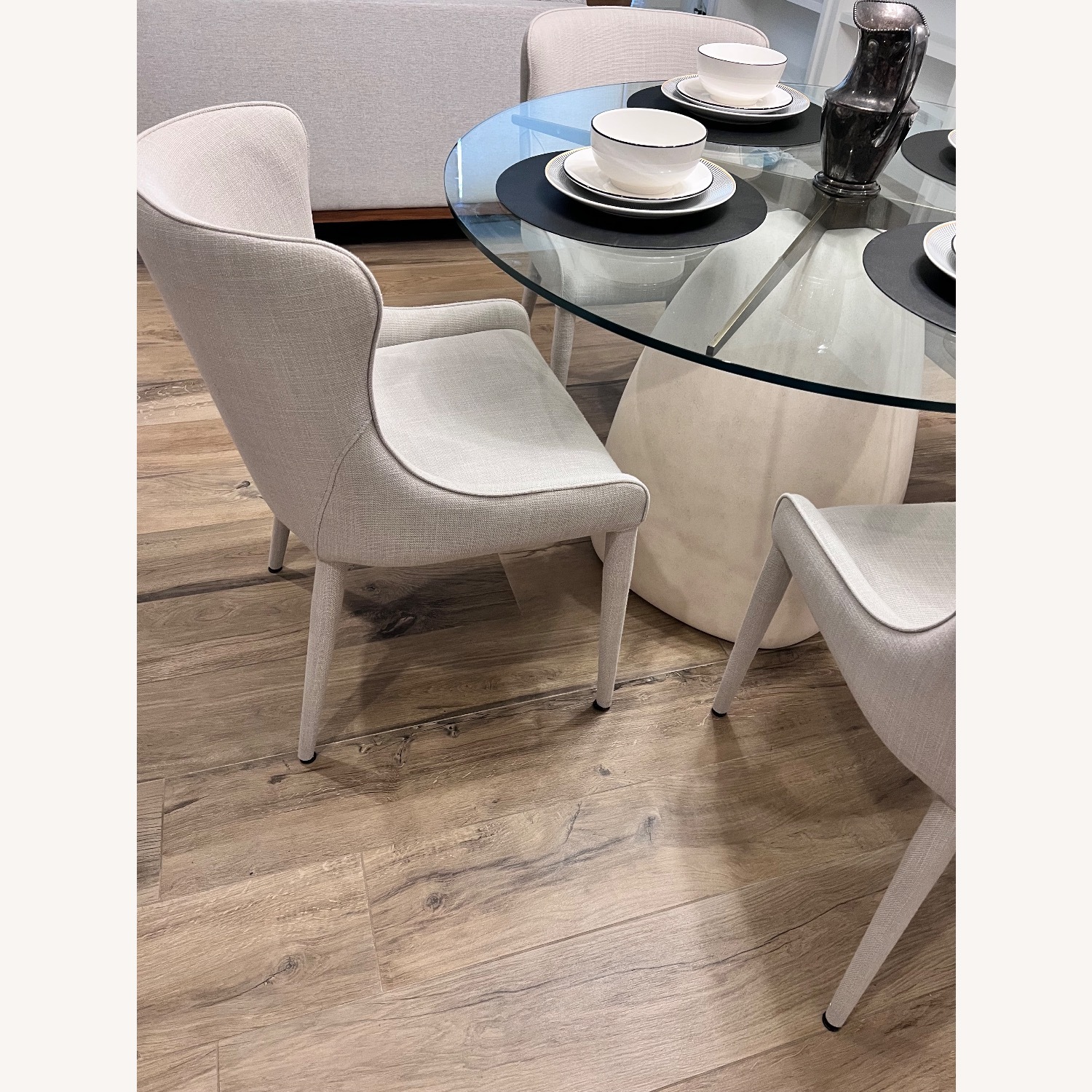 Restoration Hardware Light Gray Dining Chairs - image-1