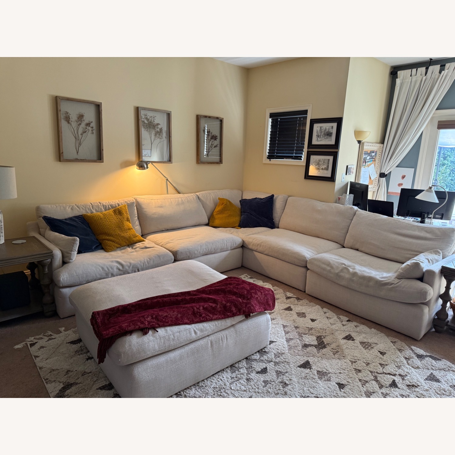 White Down Filled 3+ Piece Sectional with Ottoman - image-1