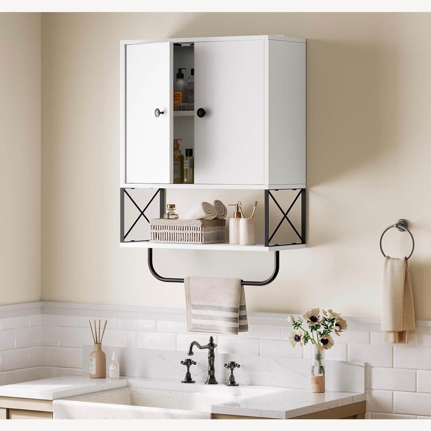 White Wood Wall Unit - image-4