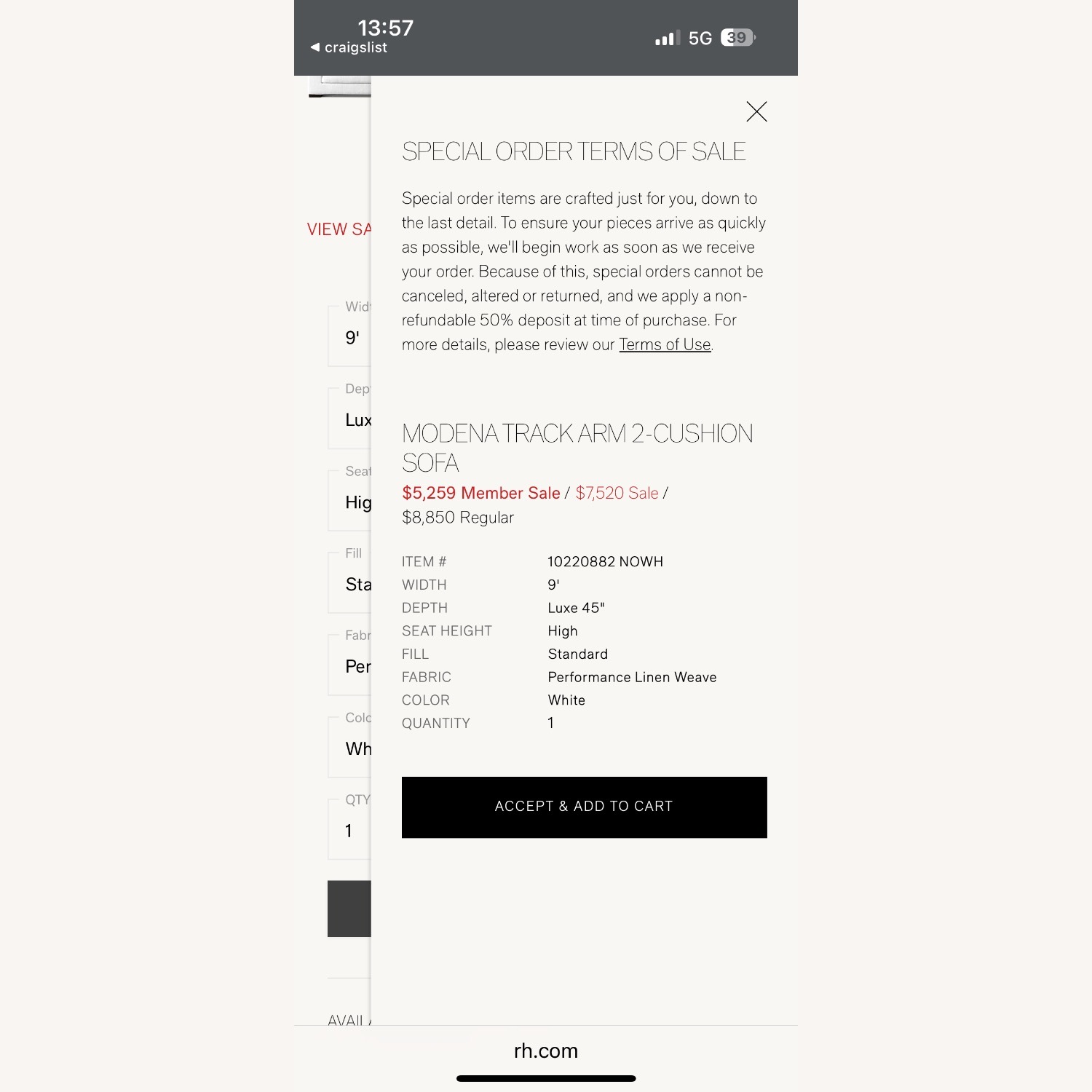 Restoration Hardware Modena Sofa  - image-15