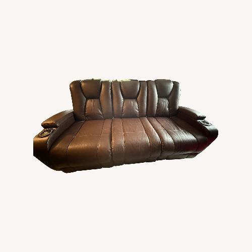 Used Dark Brown Leather Loveseat for sale on AptDeco