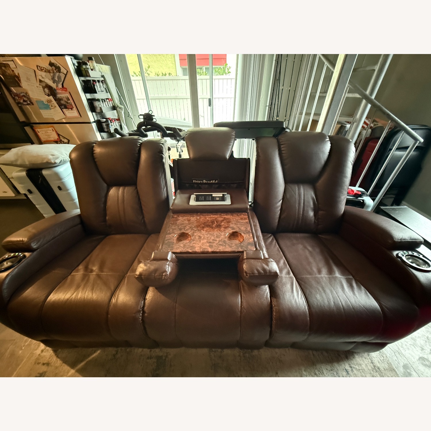 Dark Brown Leather Loveseat - image-3