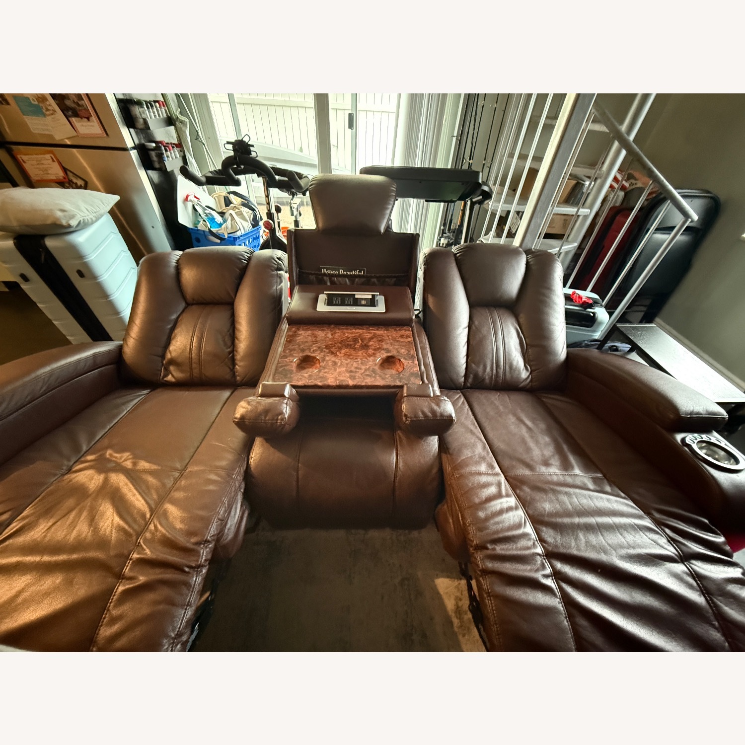 Dark Brown Leather Loveseat - image-2