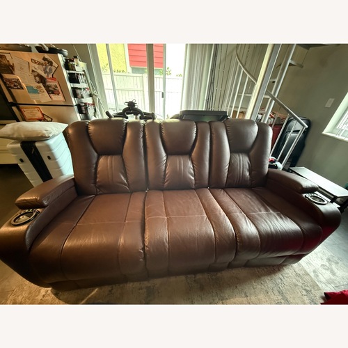 Used Dark Brown Leather Loveseat for sale on AptDeco