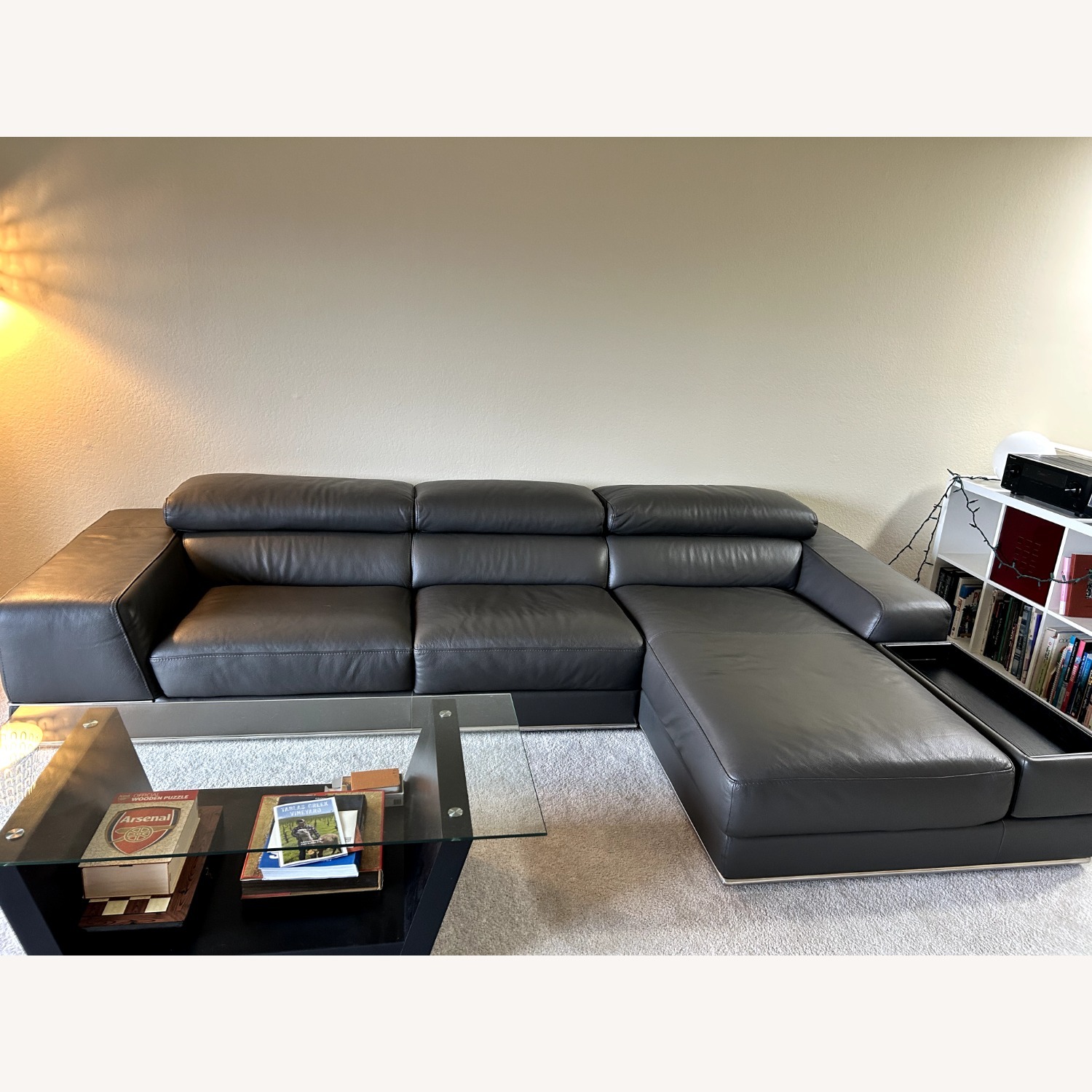 Modani Dark Gray Leather 2 Piece w Chaise - image-1