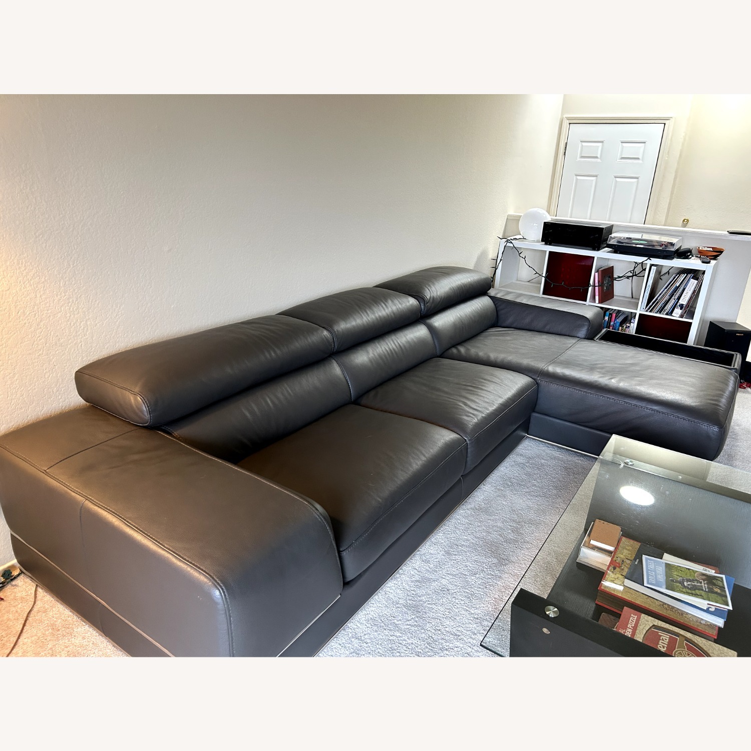 Modani Dark Gray Leather 2 Piece w Chaise - image-3