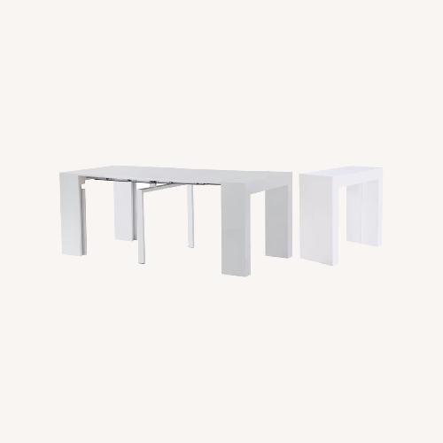 Used Maxmindecor White Lacquer Dining Table for sale on AptDeco