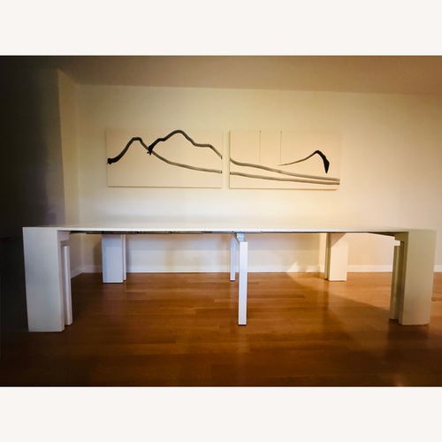 Used Maxmindecor White Lacquer Dining Table for sale on AptDeco