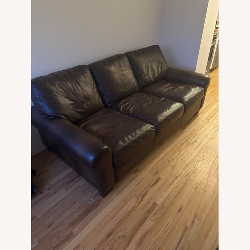 Used Pottery Barn Dark Brown Leather Sleeper Sofa for sale on AptDeco
