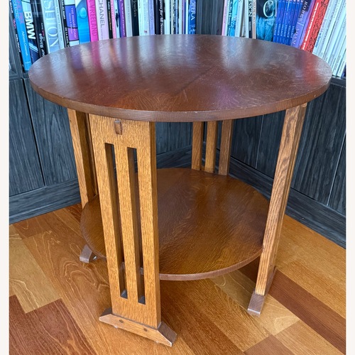 Used Stickley Furniture Dark Brown Round Side Table for sale on AptDeco