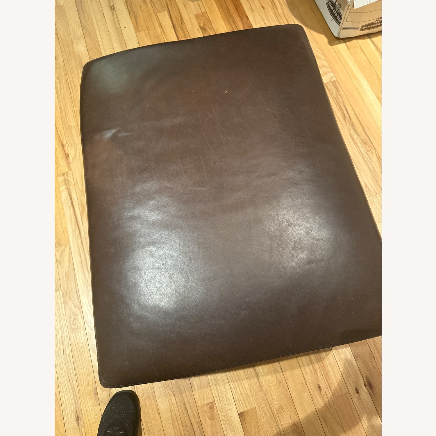 Pottery Barn Dark Brown Leather Ottoman - image-4
