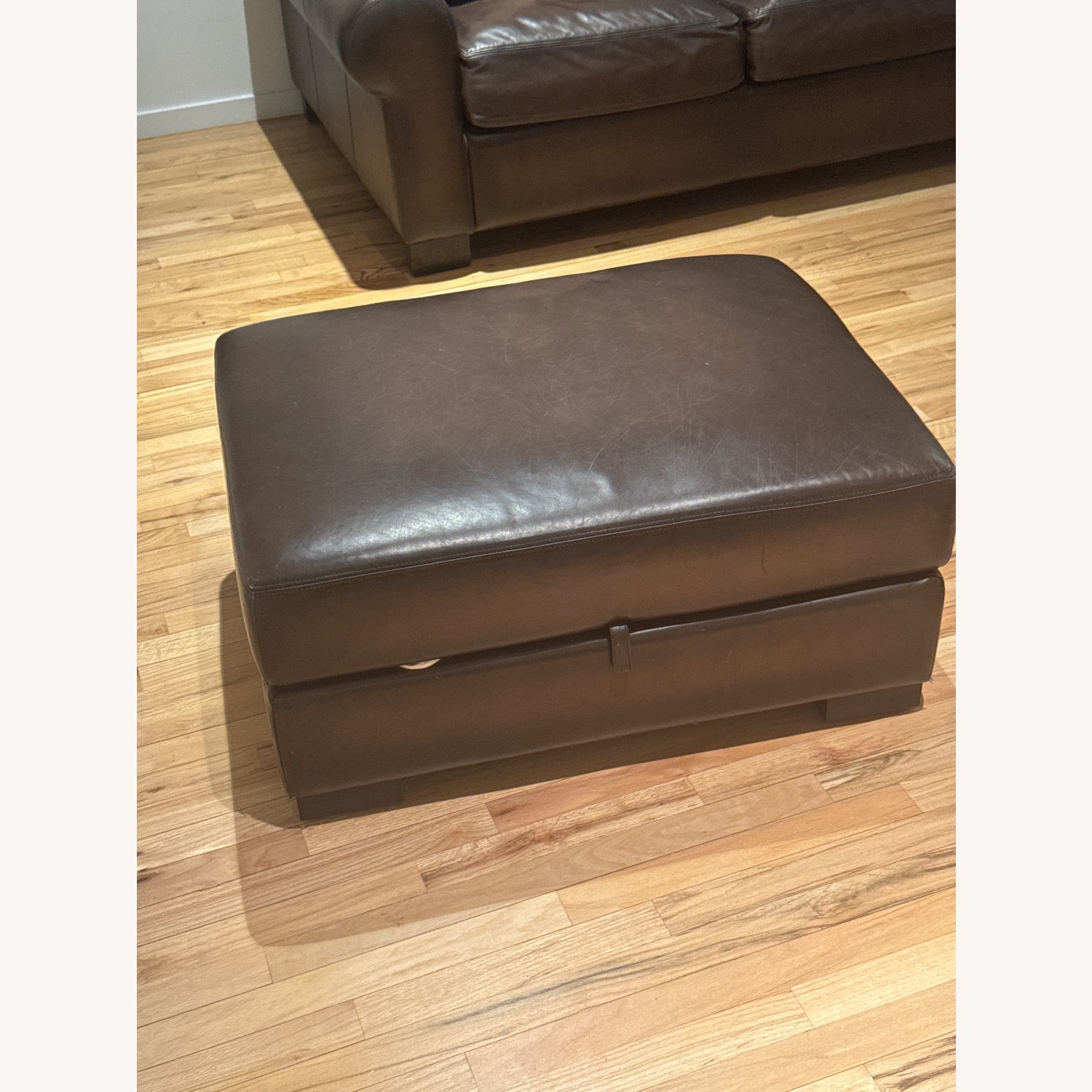 Pottery Barn Dark Brown Leather Ottoman - image-1