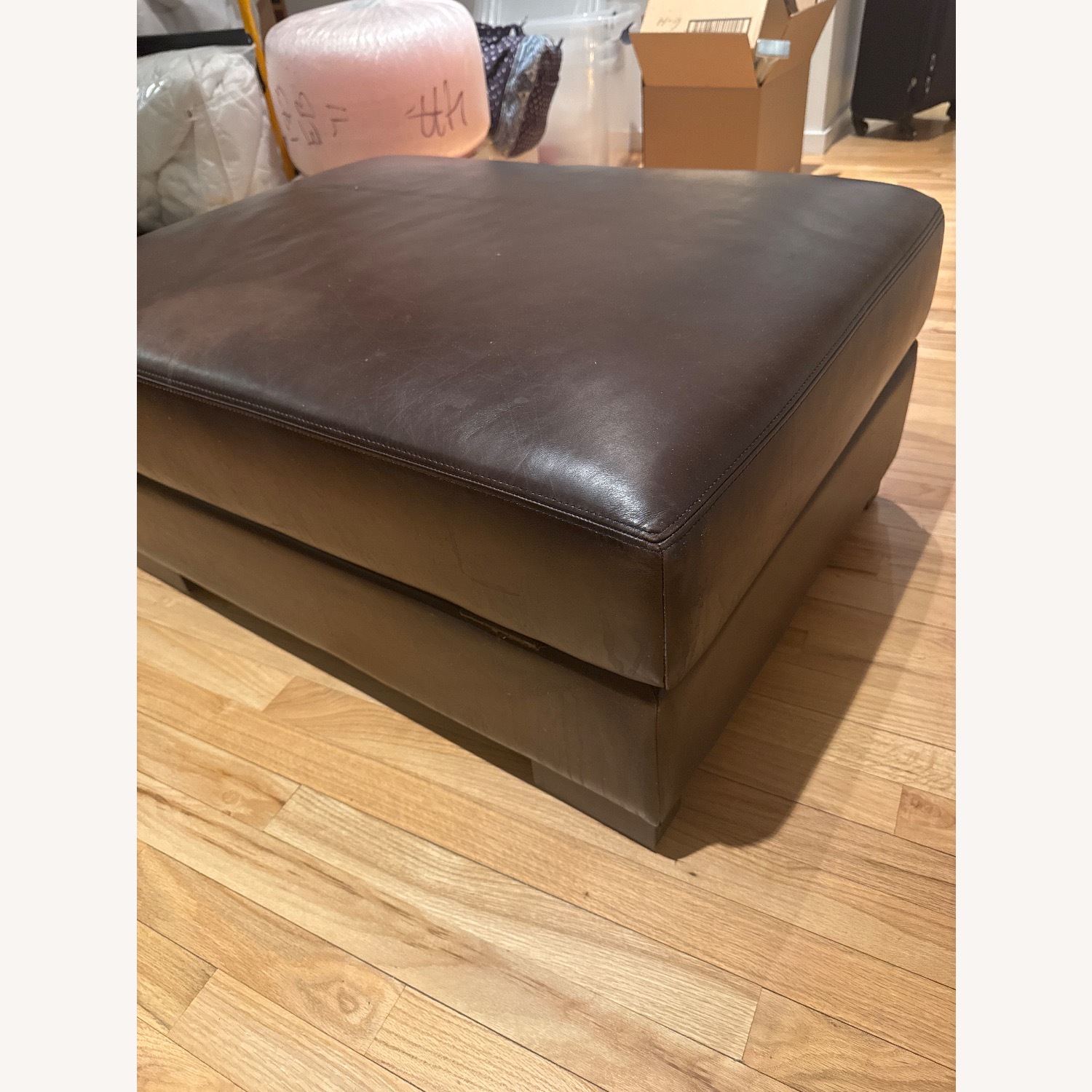 Pottery Barn Dark Brown Leather Ottoman - image-2