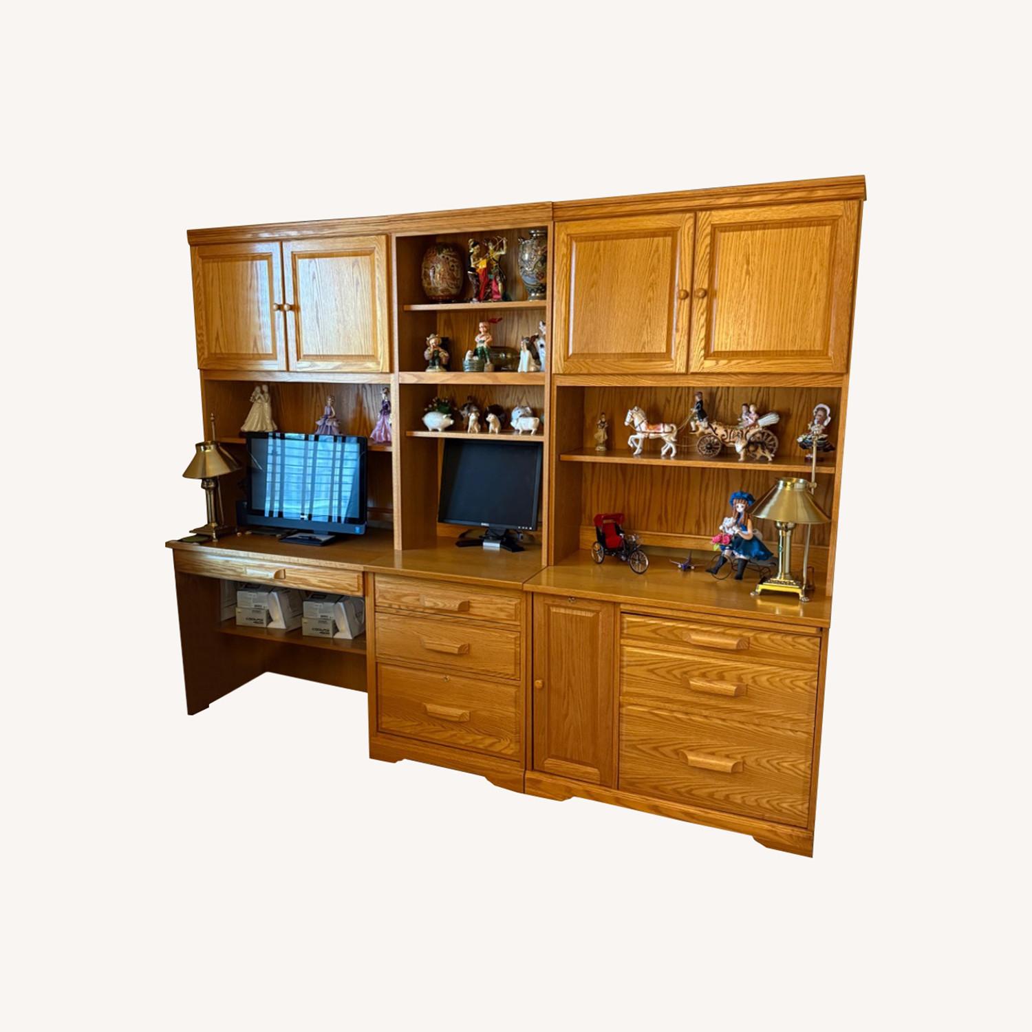 Natural Wood Office Desk Wall Unit - image-11