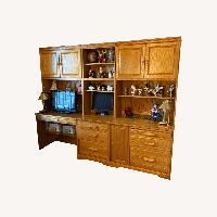 Natural Wood Office Desk Wall Unit