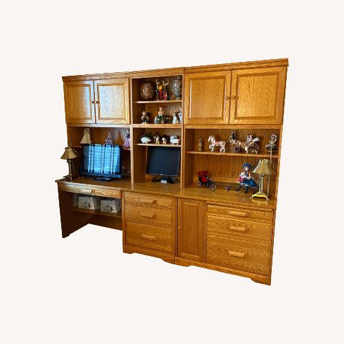 Used Natural Wood Office Desk Wall Unit for sale on AptDeco