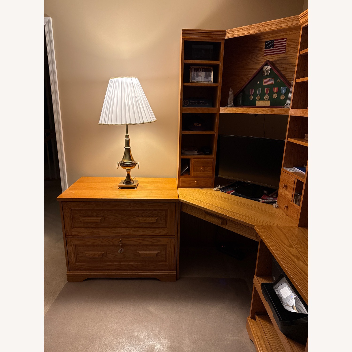 Natural Wood Office Desk Wall Unit - image-3