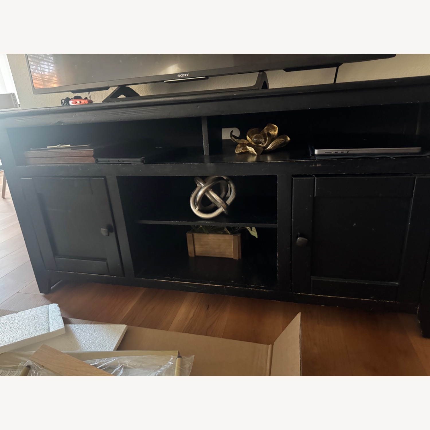 Living Spaces Black Wood Media Storage - image-3