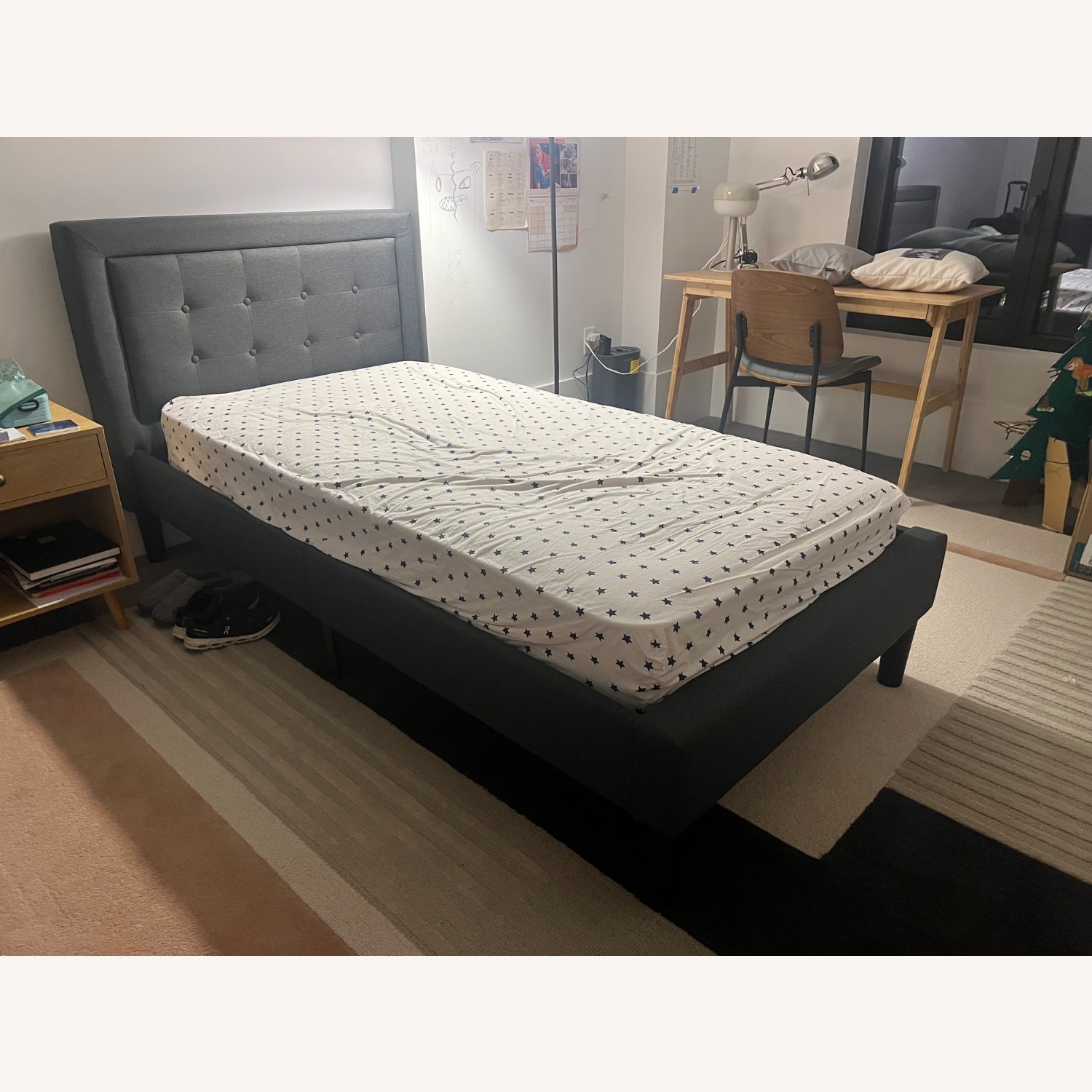 Dark Gray Fabric Twin Bed - image-1